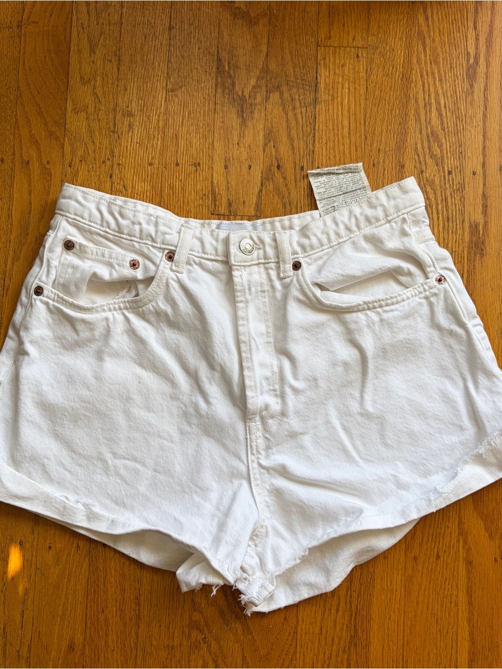 Zara White High-Waist Denim Shorts
